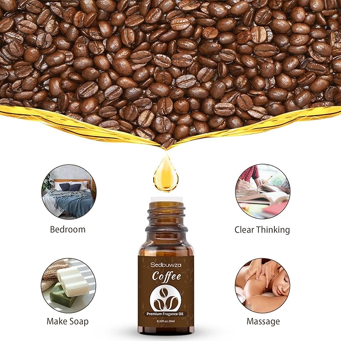 Sedbuwza Vanilla Coffee Essential Oil Set, Vanilla Fragrance Oil Coffee Scent Oil Set for Diffuser, Aromatherapy, Massage, Soap, Candle Making 2 x 10 ml