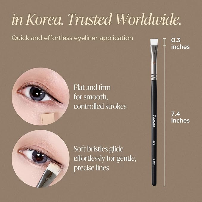 Piccasso 300 Eyeliner and Concealer Brush – Dual-Use Angled Brush for Gel Eyeliner and Spot Concealing, Soft and Precise Eye Makeup Brush for Tightlining and Coverage, Korean Professional Makeup Tool