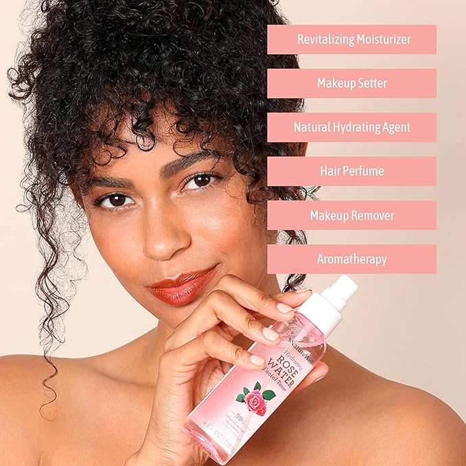 NATURE WELL Rose Water Hydrating Facial Toner Mist for Dewy & Radiant Skin, Refreshing, Conditioning, Soothing, Moisturizing, Perfect for Travel, 4 Fl Oz