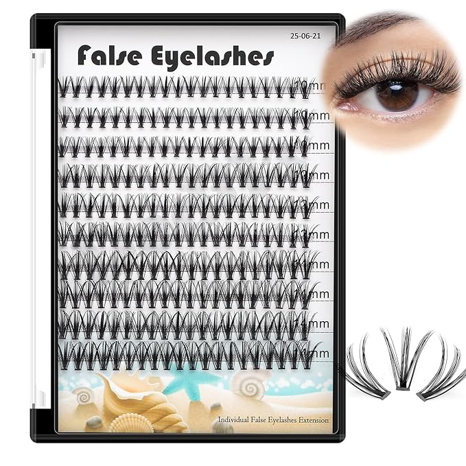20D Cluster Eyelashes Mixed10-12-14mm/11-13-15mm/12-14-16mm/16-18-20mm Individual False Eyelashes Thickness 0.07mm D Curl Makeup Volume Eye Lashes 200 PCS (10-12-14mm)
