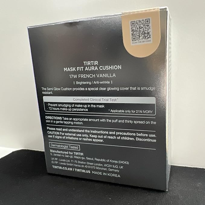 TIRTIR Mask Fit Aura Silver Cushion Foundation | Semi-glow Finish, Natural Coverage, Moisturizing, Lightweight, Korean cushion foundation (#17W French Vanilla, Full Size, 0.63 Fl Oz)