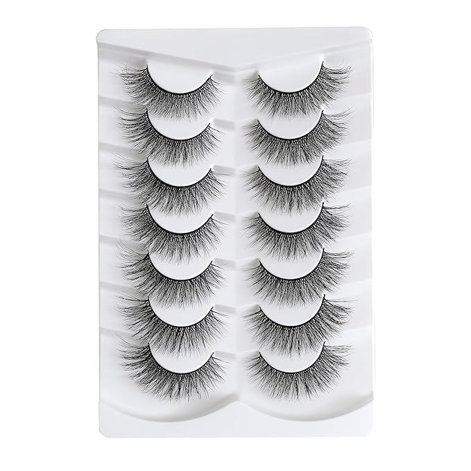 3D Wispy False EyeLashes Natural Soft Faux Mink Lashes Cat Eye Wispy Reusable Fake Lashes 7 Pairs (No.366)