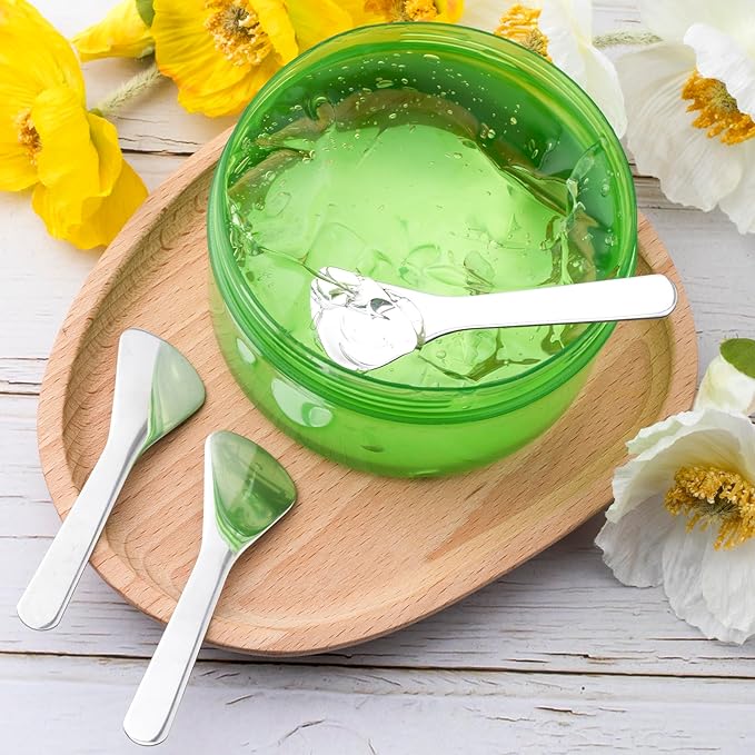 3pcs Mini Metal Makeup Spatula, Reusable Cosmetic Cream Spatulas Spoon, Skincare Scoop Applicator Facial Massage Beauty Tools for Mixing and Sampling Face Eye Cream- 3.17"×0.98"