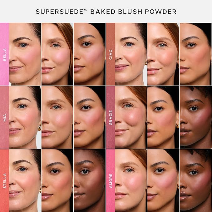 Saie SuperSuede Baked Blush - Talc-Free Powder Blush for All Day Wear - Enriched with Plant-Derived Squalane + Glycerin to Help Moisturize Dry Skin - Bella (0.1 Ounce)