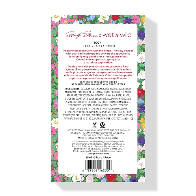 wet n wild Marilyn Monroe Collection Icon Blush – Velvety Pearlescent Powder Blush, Buildable & Blendable Formula Infused with Vitamin E, Includes Sponge Applicator, Cruelty-Free – Rose