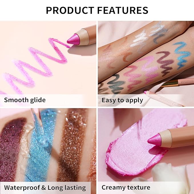 Oulac Eyeshadow Stick Set Smooth & Long Lasting, Twist-up Design Shimmering Glitter Finish, Blendable Eyes Makeup, Vegan & Cruelty-Free 3.8g X 4PCS