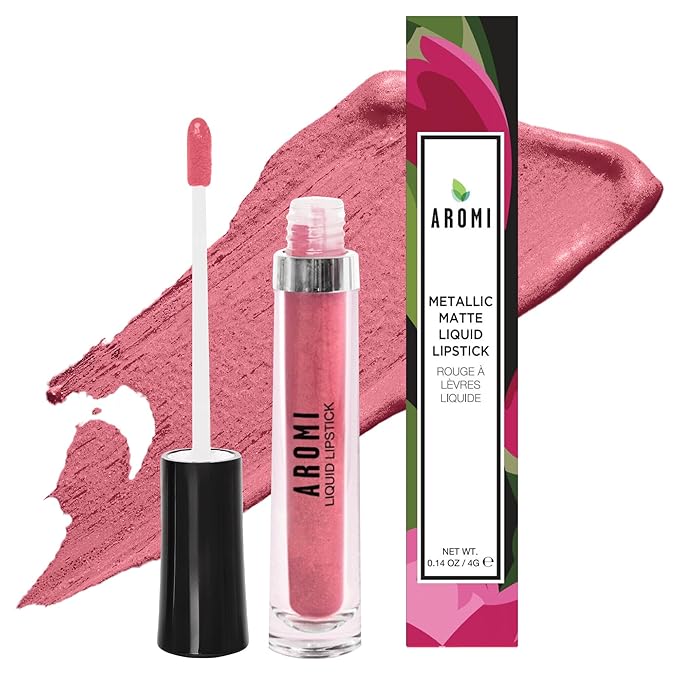 Aromi Metallic Liquid Lipstick | Rosy Peach Lip Color with Shimmery Finish, Long-lasting, Waterproof (Pumpkin Spice)