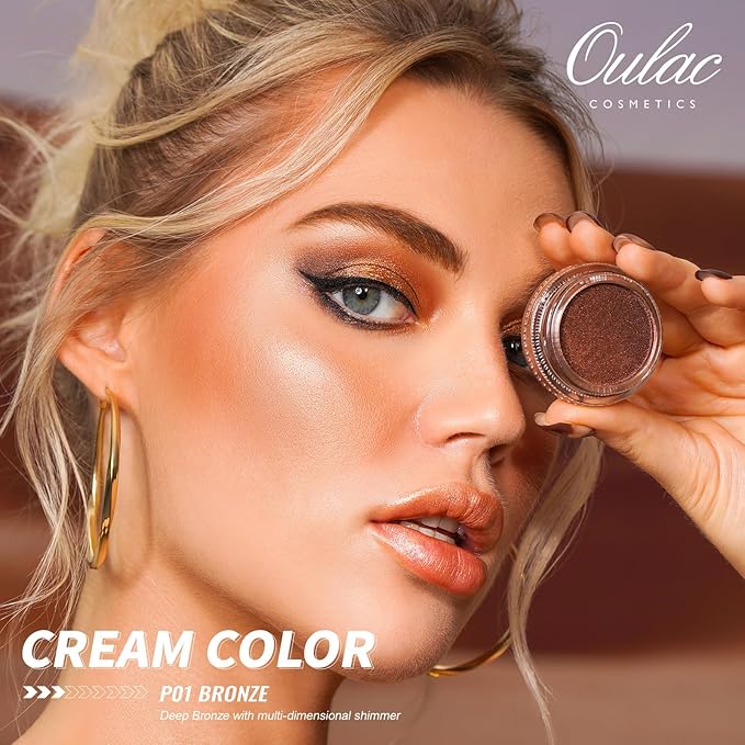Oulac Shimmer Cream Eyeshadow also for Highlighter Blendable Eye Shadow Waterproof&Long Lasting with Moisturizing Formula Soft Shimmer Eye Make-up,Vegan & Cruelty-Free,6g P06