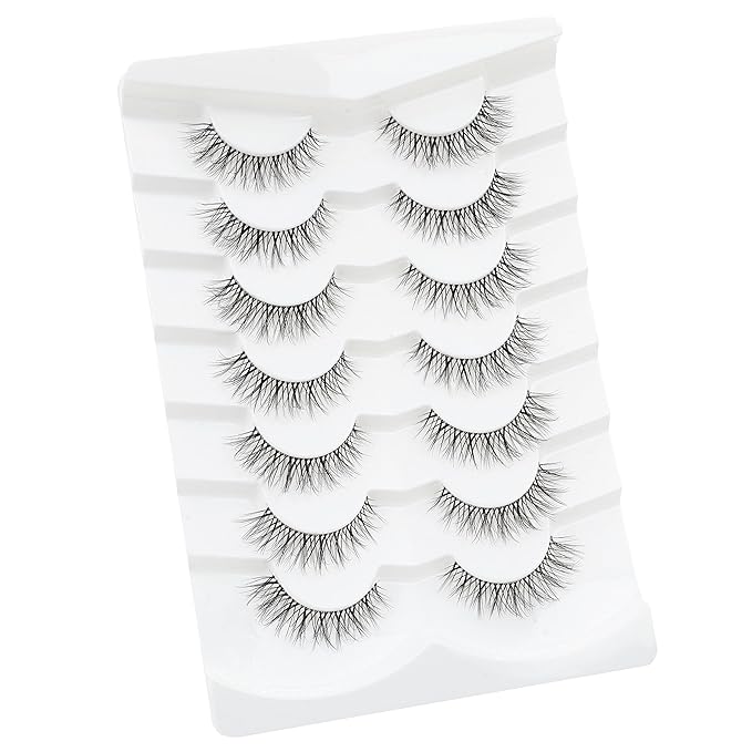 3D Clear Band False EyeLashes Natural Look Cat Eye Wispy Fake lashes Short Supernatural Cross Soft Reusable Lashes 7 Pairs-Happy Heartbeat(No.210)