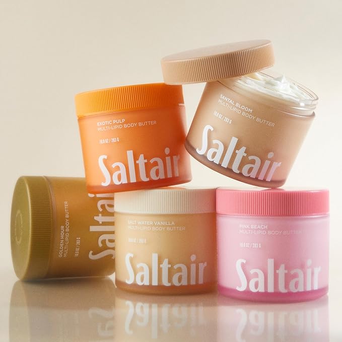 Saltair Multi-Lipid Body Butter - Rich, Nourishing Pink Beach Hydrating Body Cream with Ceramide Complex, Coconut Oil, Shea Butter, and Sea Buckthorn. Deep Moisturizing Dry Skin Care. 10oz Jar