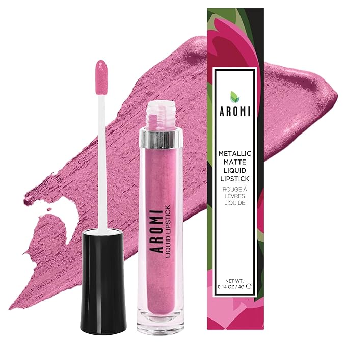 Aromi Metallic Matte Liquid Lipstick | Dusty Rose Pink, Light Rosy Mauve Lip Color with Shimmery Finish, Long-lasting, Waterproof, Vegan (Fairy Tale)