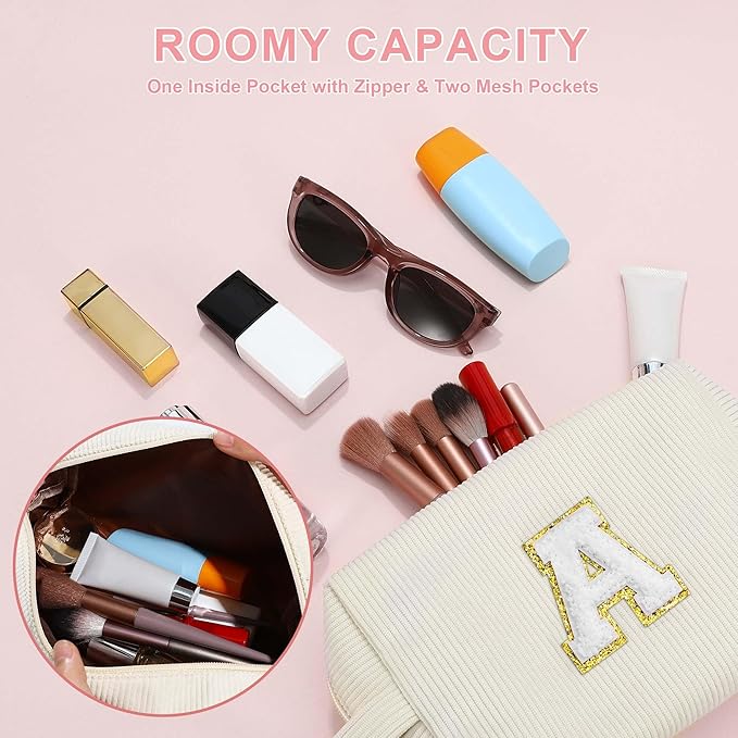 YOOLIFE Girls Makeup Bag - Cute Initial Travel Make Up Bag Cosmetic Bag Personalized Mom Birthday Gifts for Mom Grandma Teacher Sister Friend Gifts Engagement Gift Preppy Stuff Girl Gifts Letter E