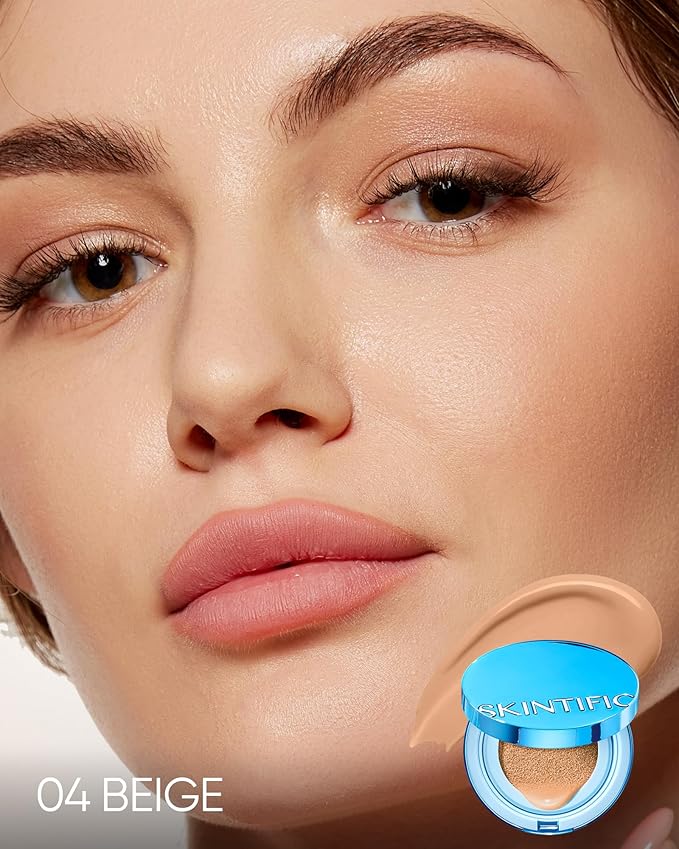 Velvet Matte Cushion Foundation Blue Ultra Cover Powder Foundation, 12h Oil-Control, Lightweight, Long-Lasting, Waterproof Korean Cushion Makeup (04 Beige)