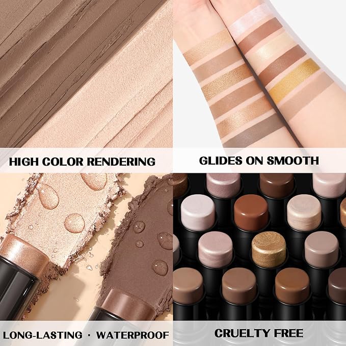 FOCALLURE 2 Pcs Mineral Cream Contour Stick,Moisturize Highlighter and Bronzer Pen,Non Stick Face Brightens & Shades Pencil,Long Lasting & Smooth Gliding Face Illuminator Makeup,23+10