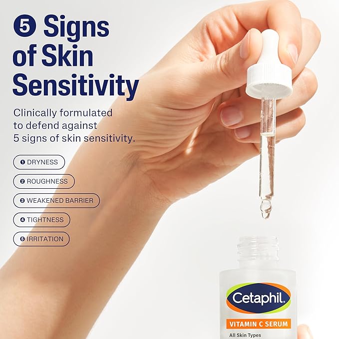 Cetaphil Vitamin C Serum, Visibly Reduces Look of Dark Spots and Hyperpigmentation, Formulated with Niacinamide, Designed for Sensitive Skin, Fragrance Free, Dermatologist Tested, 1oz