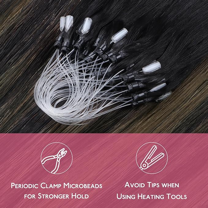 WENNALIFE Microlink Hair Extensions, 50g 50s 18 Inch Human Hair Balayage Natural Black to Chestnut Brown Remy Micro Bead Extensions Ring Straight Microlinks