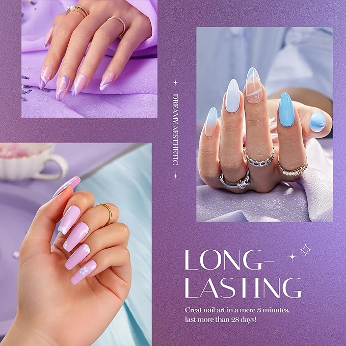 Beetles Gel Nail Polish Set - 6 Colors Purple Baby Blue Light Color Gel Nail Kit Lavender Violets Collection Soak Off UV LED Gel Manicure DIY Periwinkle Nail Polish Salon Gift for Women Girls