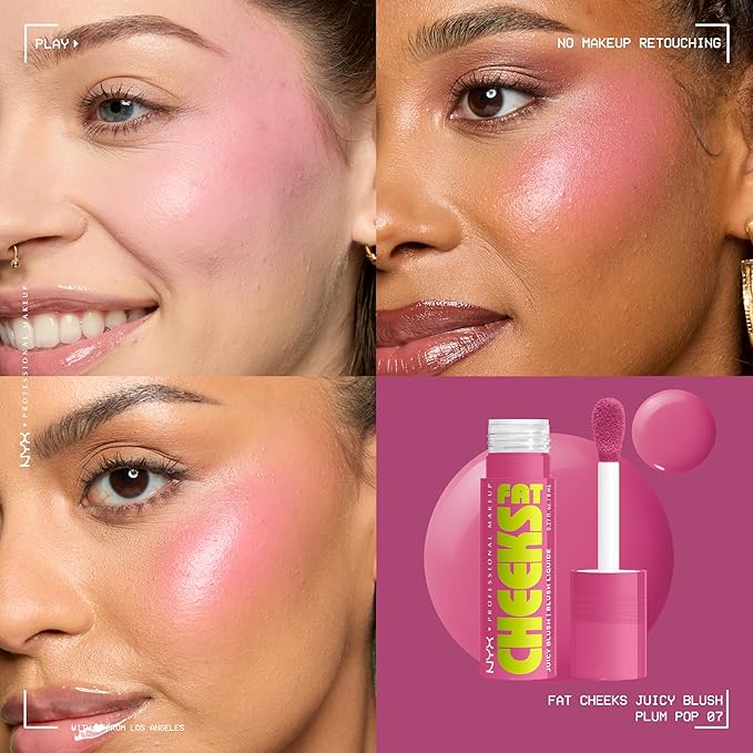 NYX PROFESSIONAL MAKEUP Fat Cheeks Liquid Blush, Buildable, Dewy Blush with Long-Lasting 12HR Wear - Plum Pop (Soft Mauve)