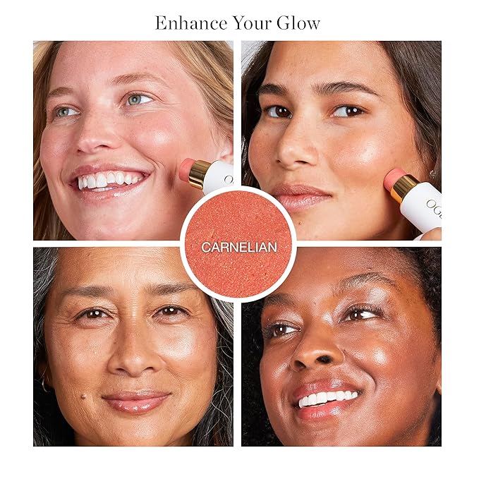 Ogee Sculpted Face Stick (CARNELIAN - SHEER LUMINOUS CORAL) Certified Organic Blush Stick - Multi-Use Cream Blush & Highlighter