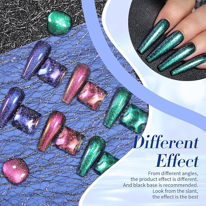 Born Pretty Chameleon Nail Polish Set Holographic Glitter Polish Sparkle Shimmer Nail Art Polish with Black Nail Polish Multicolored Nail Art Varnish 4 Bottles