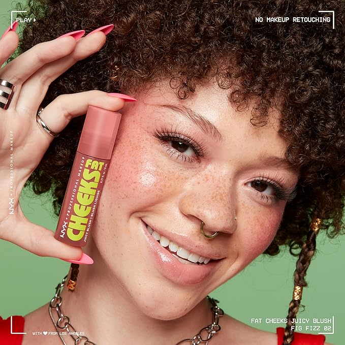 NYX PROFESSIONAL MAKEUP Fat Cheeks Liquid Blush, Buildable, Dewy Blush with Long-Lasting 12HR Wear - Fig Fizz (Soft Peach)