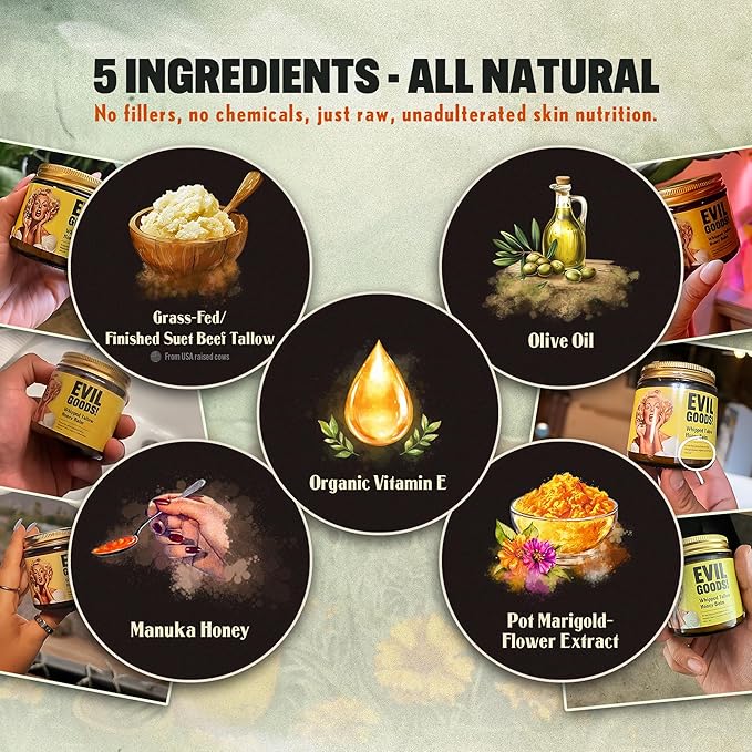 Whipped Beef Tallow and Honey Moisturizer for Skin, Face, Lips, Body (4 Ounce (Pack of 1), Lavender)