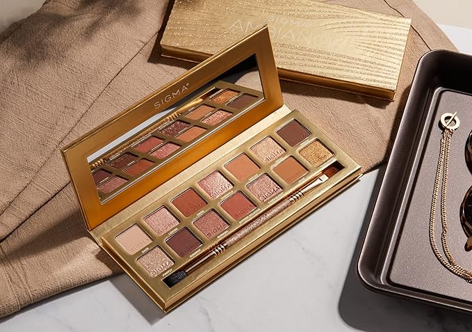 Sigma Beauty Ambiance Eyeshadow Palette | Luminous, Neutral and Gold Shades | Summer Vibes, Mirror Included