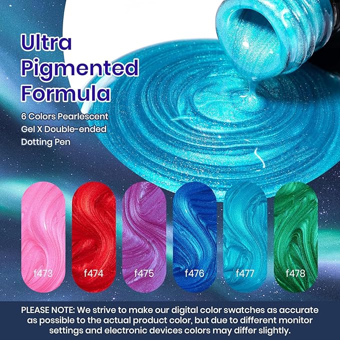 Beetles Pearl Gel Nail Polish Set, Dark Color Pink Red Purple Green Blue Nail Drawing Gel Polish 6 Colors Shimmer Mystic Flow Swirl Thread Effect Soak Off LED UV Curing for DIY Nail Art