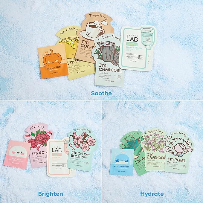 TONYMOLY All You Need Mask Set – 13-Piece Face Mask Set with 10 Hydrating Sheet Masks & 3 Eye Masks for All Skin Types, Skincare Variety Pack, Paraben-Free, Travel Size
