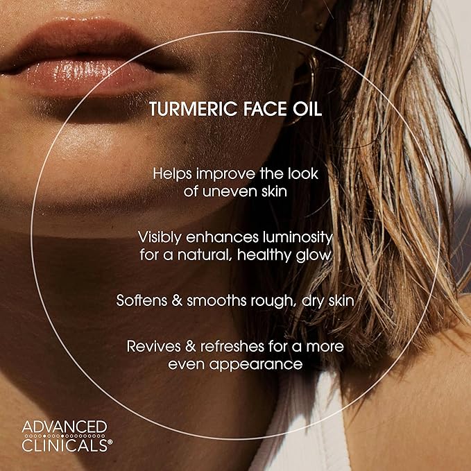Advanced Clinicals Turmeric Oil Serum For Face | Facial Skin Care Serum With Jojoba + Coconut Oil To Improve Appearance Of Dark Spots & Uneven Skin Tone | Antioxidant Dry Skin Moisturizer, 1.8 Fl Oz