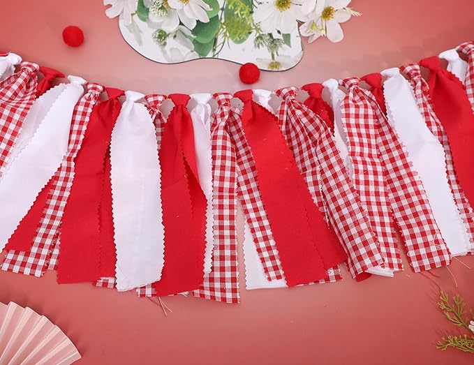 Red And White Gingham Banner/Garland - Red Gingham Banner For Baby Shower,First Birthday High Chair Bunting For Boy,Wall Hanging, Nursery Decor (red)