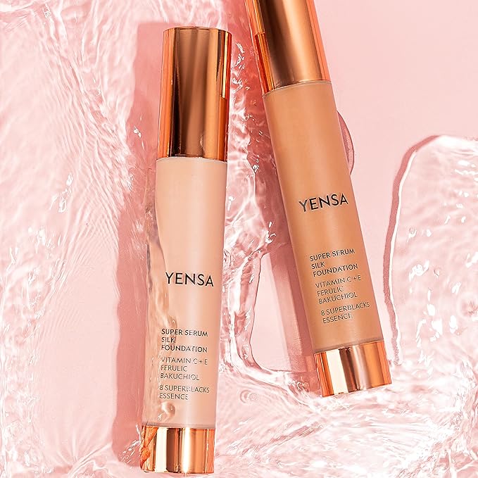 YENSA Serum Foundation Makeup - Super Silk Full Coverage Foundation Enriched with Peptides, Vitamin C & Ferulic Acid to Help Reduce Fine Lines, Wrinkles & Dark Circles - Deep 2 (1 oz)