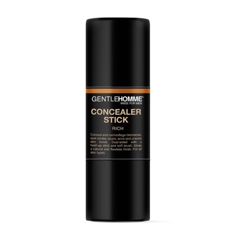 Gentlehomme - Concealer Stick - Men’s 2-in-1 Concealer & Brush - For Blemishes, Dark Circles, Scars, Acne & Uneven Skin Tones - Natural Finish - All Skin Types - Vegan - Rich - 1 Stick