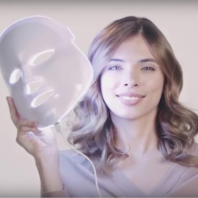 LED Face Mâsk Light Therapy | 7 Color Skin Rejuvenation Therapy LED Photon Mâsk Light Facial Skin Care Anti Aging Skin Tightening Wrinkles Toning Mâsk (For face & neck). (White)