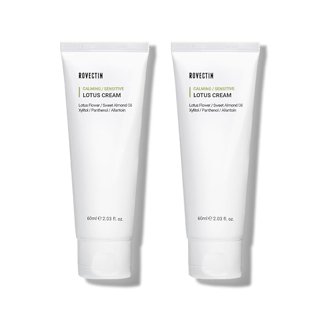 ROVECTIN Calming Lotus Water Cream - Lightweight Face Moisturizer for Oily, Combination Skin | 75% Lotus Water Extract For Skin Purifying, Anti-Aging | Vegan Korean Skincare (2.03 fl.oz) [2 Pack]