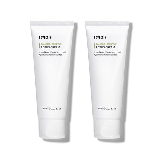 ROVECTIN Calming Lotus Water Cream - Lightweight Face Moisturizer for Oily, Combination Skin | 75% Lotus Water Extract For Skin Purifying, Anti-Aging | Vegan Korean Skincare (2.03 fl.oz) [2 Pack]