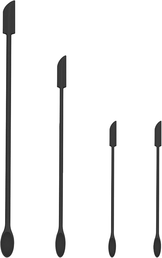 Mini Spatula Silicone Spatula Set - 4pcs Small Makeup Scrapers for Cosmetics, Reusable Beauty Tiny Tools, Thin Jar Scraper, Get the Last of the Makeup Out of the Bottle(Black)