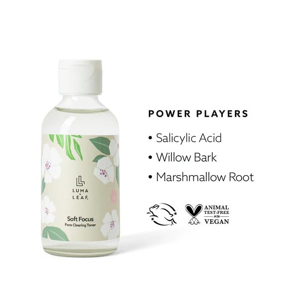 LUMA & LEAF Clearing Facial Toner 4 Oz - Natural Toner with Willow Bark, Salicylic Acid, Niacinamide, Marshmallow Root - Deep Nourishing Skin Toner for Blemish and Acne-Prone Skin