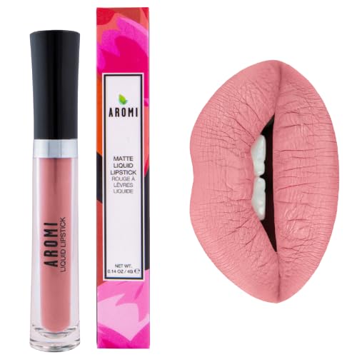 Aromi Matte Liquid Lipstick | Long-Lasting, Light, Pale Pink Lip Color, Waterproof, Vegan, Cruelty-free, Rosy Beige, Gluten Free (Blush Nude)