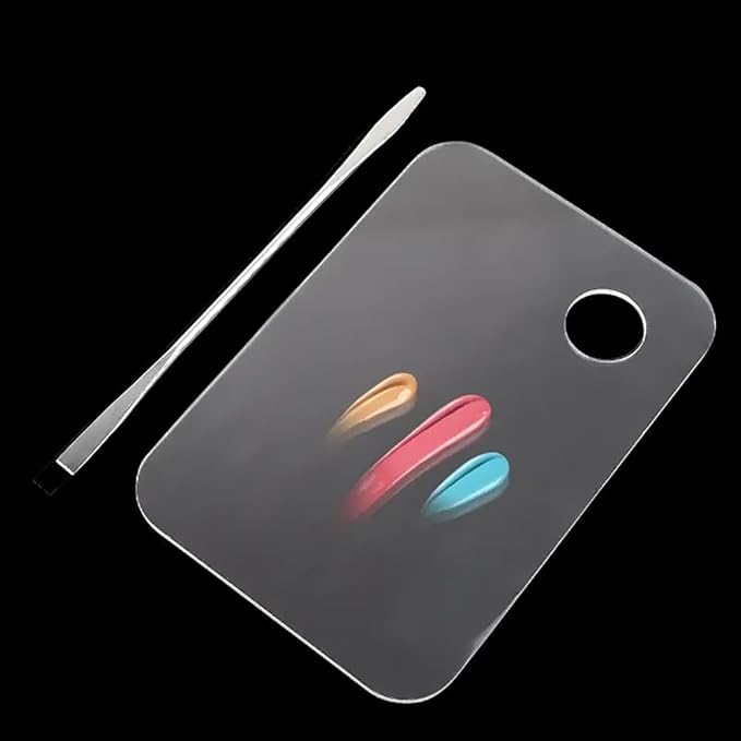 2pcs Acrylic Makeup Palette, Cosmetic Makeup Mixing Tray with 2pcs Spatula Tool, Foundation Makeup Palette for Nail Art Eye Shadow Pigment Blending (Rectangle)