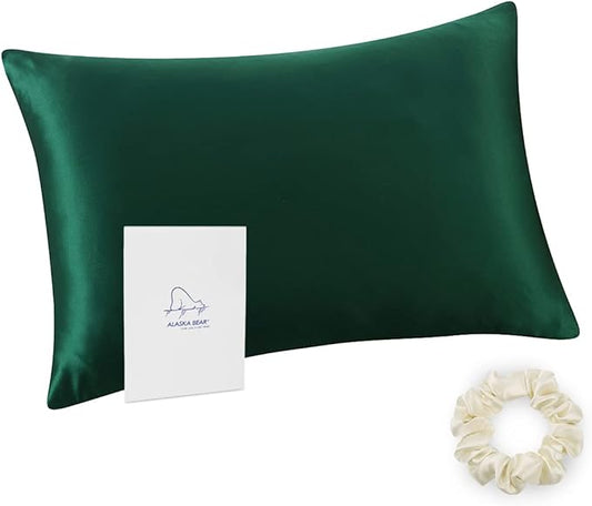 ALASKA BEAR Natural Silk Pillowcase, King (1pc, Christmas Forest Green)