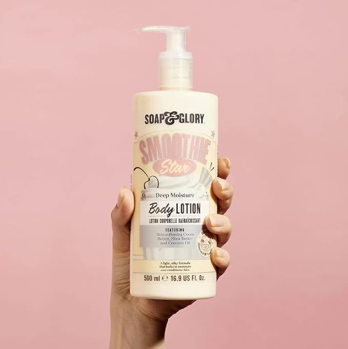 Soap & Glory Smoothie Star Moisturizing Body Lotion - Non-Greasy Vegan Body Moisturizer with Skin-Softening Cocoa Butter & Coconut Oil - Almond & Vanilla Scented Lotion (500ml)