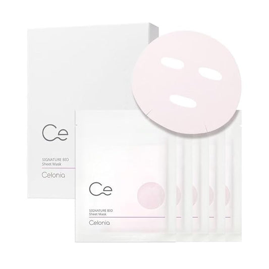 CELONIA Signature Bio Facial Sheet Mask, Stem Cell Deep Hydrating Face Mask, Anti Aging Treatment For Healthy Glowing Skin, Minimize Pores, Reduce Fine Line, Boost elasticity, Correct Redness 5PC