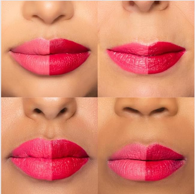 ShikSona Full Coverage Split Bullet Matte Lipstick | Vegan | Gluten, Paraben and Cruelty Free, Creamy Lipstick in a Deep Coral Pink/Cherry Red-Pink Matte combo (Divide and Conquer)