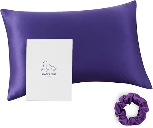 ALASKA BEAR King Size Silk Pillowcase 100 Percent Mulberry Silk Anti-Aging Pillow Case Slip with Zipper (1pc, Vibrant Purple)
