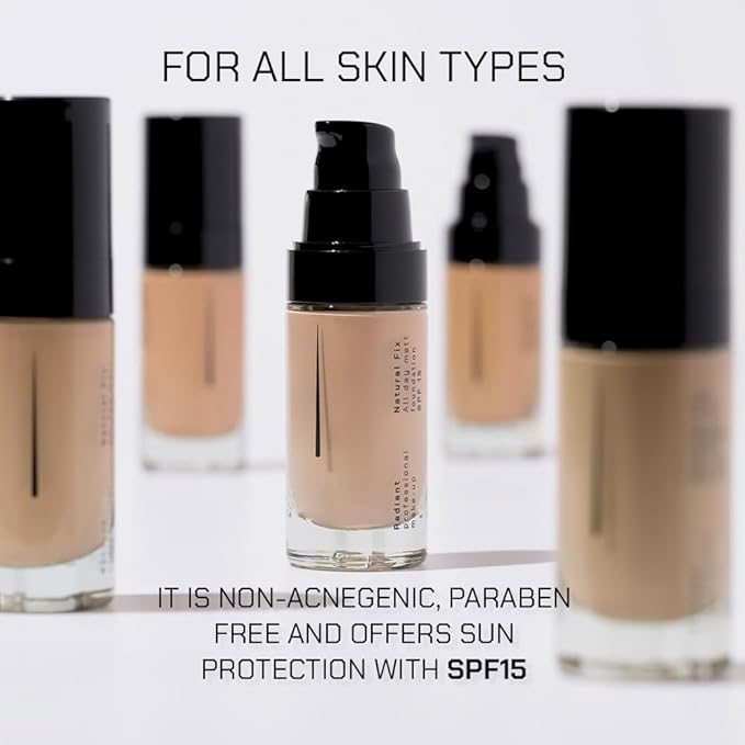 Radiant Professional Natural Fix All Day Matte Cream Foundation - Long Wear High Coverage Face Makeup Foundation With SPF 15 - Oil Free Matte Finish - For All Skin Types-1.01 oz. (05 Light Tan)