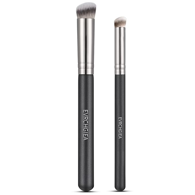 Angled Flat Concealer Brush Set, 2pcs Dense Under Eye Nose Contour Brush for Liquid Foundation Cream Powder Blending Buffing Stippling (270+370)…