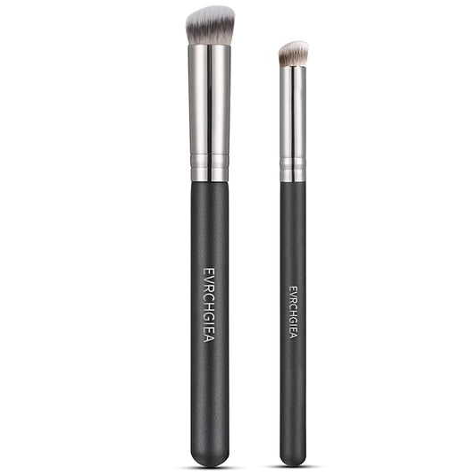 Angled Flat Concealer Brush Set, 2pcs Dense Under Eye Nose Contour Brush for Liquid Foundation Cream Powder Blending Buffing Stippling (270+370)…