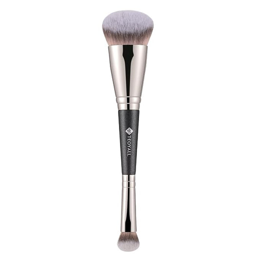 TEOYALL Dual-Ended Foundation Under Eye Concealer Brush, Sloped Angled Contour Synthetic Bristles for Liquid Cream Powder