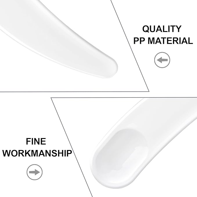 TUZAZO 200pcs Mini Spatula for Cosmetics, Bulk Disposable Makeup Spatulas Mini Plastic Makeup Scoop Spatulas for Cosmetic Mixing and Sampling (White with Storage Box)